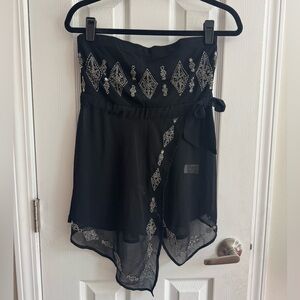 ATMOSPHERE Strapless Black Y2K Style Sheer Top Silver Sequins Size 8 (12UK)
